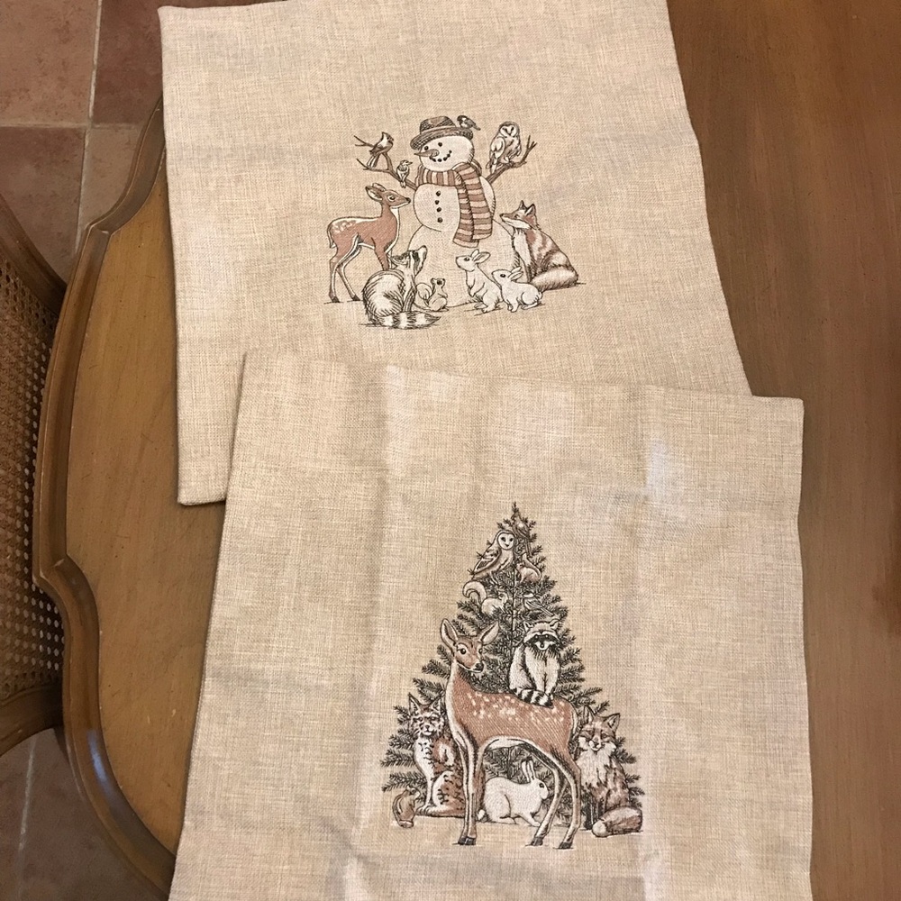 Set of 2 Winter Woodland Embroidered Pillow Covers
